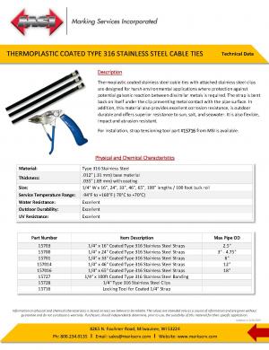 Thermoplastic Coated Type 316 Stainless Steel Cable Ties