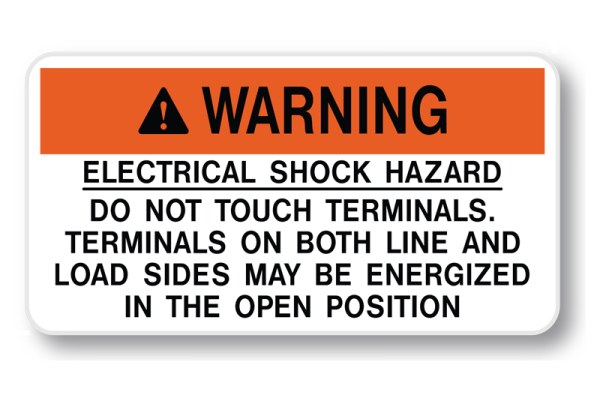 MS-215 "Warning" Solar Placard WARNING - ELECTRIC SHOCK HAZARD TERMINALS ON BOTH LINE AND LOAD SIDE