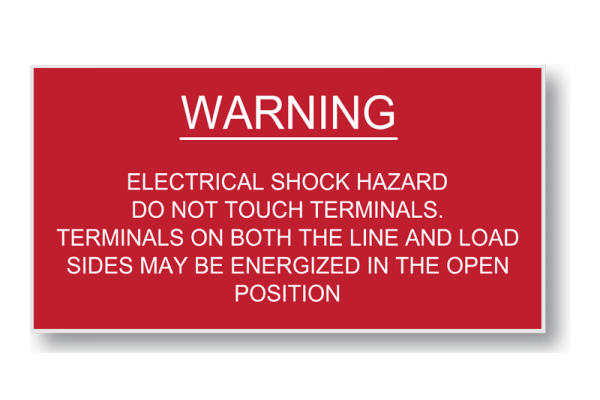Engraved Plastic "Warning" Solar Placard WARNING - ELECTRIC SHOCK HAZARD TERMINALS ON BOTH LINE AND LOAD SIDE